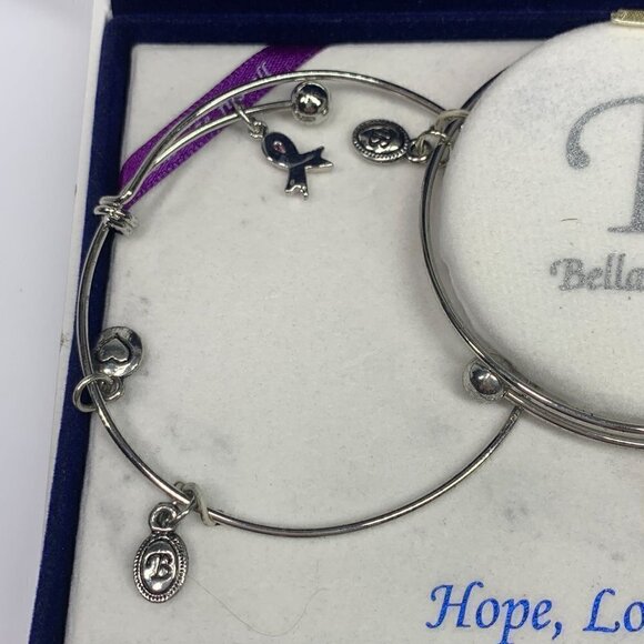 Bella Perlina Hope, Love, Strength Breast Cancer Silver Charm Bangle Trio Set - Picture 6 of 11